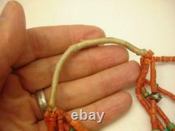 Navajo 5 Strand Natural Mediterranean Coral Sterling Silver Beads Necklace OLD
