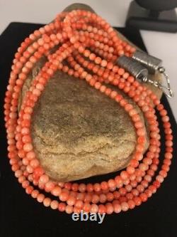 Navajo Angel Skin Bamboo Coral Sterling Silver Necklace Gift