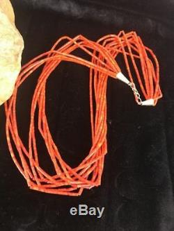 Navajo Apple Coral 10 Strand Sterling Silver Tube Heishi Bead Necklace 19 G417