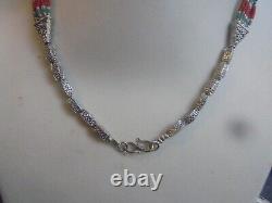 Navajo Indian 925 Silver Turquoise Coral Semi Precious Necklace 20 Inch