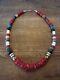 Navajo Indian Sterling Silver Coral Gemstone Beaded Necklace Signed T&r Singer