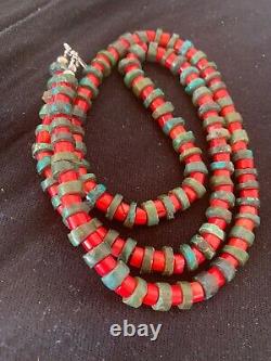 Navajo Native American Sterling Silver Heishi Turquoise Coral Necklace 21 4757