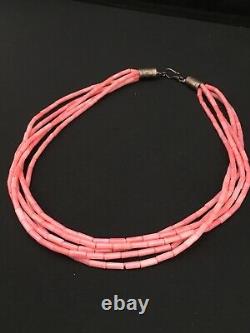Navajo Pink Coral 5S Sterling Silver Tube Heishi Bead Necklace 19 1102