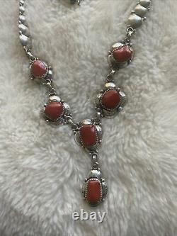 Navajo Sterling Silver Coral Bead Necklace 24 Inch