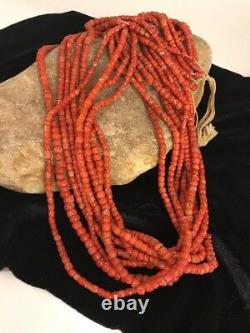 Navajo Vintage Authentic Coral 9 Strand Graduated Necklace Gift 30 Old Pawn