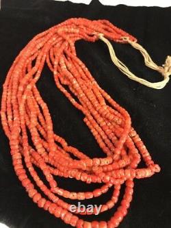 Navajo Vintage Authentic Coral 9 Strand Graduated Necklace Gift 30 Old Pawn