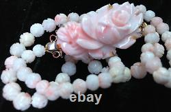 Necklace Angel skin Carved graduated Coral with rose clasp Rare find 15 22g UK
