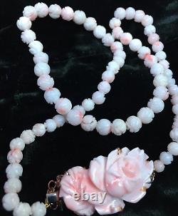 Necklace Angel skin Carved graduated Coral with rose clasp Rare find 15 22g UK