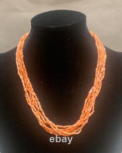 Necklace Coral Beads, 18 1/2 6 Strand, GF Clasp withCarved Floral Cameo