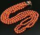 Necklace Coral Orange Beads Double 2 Rows 23 Inch 14k Gold Clasp Japan Vintage