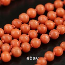 Necklace Coral Orange Beads Double 2 Rows 23 inch 14K Gold Clasp Japan Vintage
