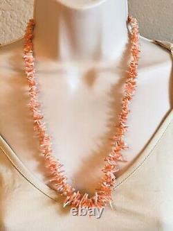 Necklace Pink Angel Skin Coral Beaded VTG Fine Genuine Graduated Branch Beads