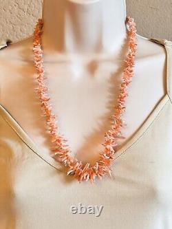 Necklace Pink Angel Skin Coral Beaded VTG Fine Genuine Graduated Branch Beads