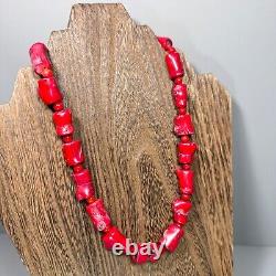 Necklace Red Natural Sea Bamboo Chunky Coral Bead Handmade OOAK Jewelry 18