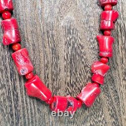 Necklace Red Natural Sea Bamboo Chunky Coral Bead Handmade OOAK Jewelry 18