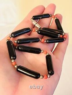 Necklace VTG Black red Coral Genuine Natural beads Collar Branch rare beaded