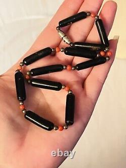 Necklace VTG Black red Coral Genuine Natural beads Collar Branch rare beaded