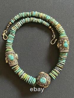 Nepalese Tibetan turquoise & Coral Graduated Handmade Gemstone bohemian Necklace