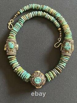 Nepalese Tibetan turquoise & Coral Graduated Handmade Gemstone bohemian Necklace
