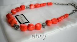 New Authentic GUCCI ANGER FOREST GUCCI FELINE HEADS & CORAL Beaded Necklace