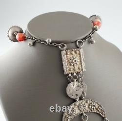 Nice Vintage Silver Bedouin Necklace with Coral Beads 93.2 grams