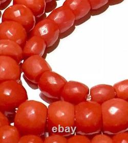 No dye Antique RED faceted natural coral barrel beads necklace