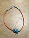 Old 1960's / 70's Navajo Sterling Coral / Turquoise Pipe Bead Choker Necklace
