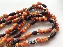 Old Antique Rare Natural Coral Stone Beads Bakelite Necklace Women