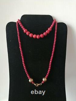 Old Antique Rare Natural Red Coral Stone beads Necklace Women Pendant