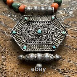 Old Natural Chinese Tibetan Gau Coral Turquoise Bead Jewelry Necklace Jewellery