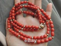 Old Natural RED Coral Bead Necklace NO Dye 57 grams