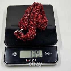Old Natural Undyed Red Aka Color Tibetan Coral Bead Necklace 139 Gram Vtg