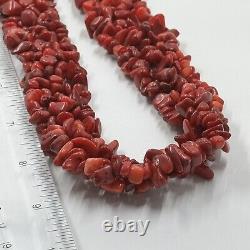 Old Natural Undyed Red Aka Color Tibetan Coral Bead Necklace 139 Gram Vtg