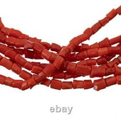 Old Navajo CORAL BEAD Necklace Sterling Silver 32in long Vintage Pawn Torsade