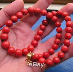 Old Rare Antique Vintage Natural Undyed Italy Coral Necklace Beads 10mm 52 Gr