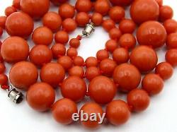 Old Rare Asian Antique Huge Natural Aka Dark Red Coral Necklace Stone Chain Bead