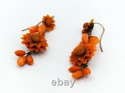 Old Real Antique Natural Coral Beads Necklace Earrings Bracelet Brooch Set 12K