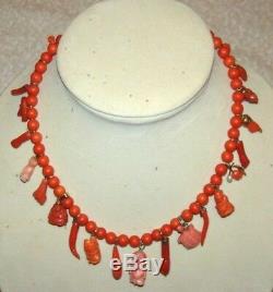 Old Real Antique Natural Red Orange Salmon Coral Necklace Pendants Beads Figure