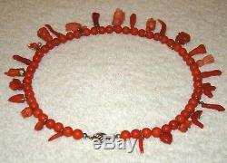 Old Real Antique Natural Red Orange Salmon Coral Necklace Pendants Beads Figure