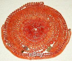 Old Real Antique Natural Red Orange Salmon Coral necklace Beads Chain Whole Sale