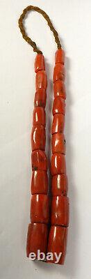 Old Tibetan Real Coral Bead Necklace. 19 Beads