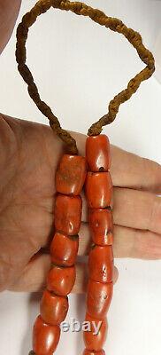 Old Tibetan Real Coral Bead Necklace. 25 Beads