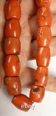 Old Tibetan Real Coral Bead Necklace. 25 Beads