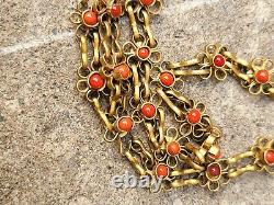 One Foot Long Vintage Or Antique Necklace With Red Corals Gold Filled