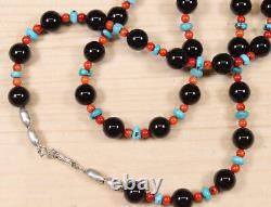 Onyx Coral and Turquoise Bead Necklace X718D