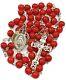 Our Lady Miraculous Medal Sterling Silver 925 Red Coral Beads Necklace Rosary