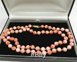 Peach Pink Angel Skin Coral Bead Necklace Hand Knotted Silk Vintage Gemstone