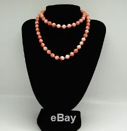 Peach Pink Angel Skin Coral Bead Necklace Hand Knotted Silk Vintage Gemstone