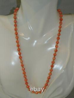 Peach Salmon 5mm Coral Bead strand 14k Gold filled 17 Necklace 9d 7