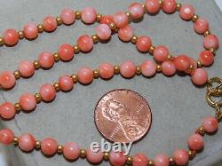 Peach Salmon 5mm Coral Bead strand 14k Gold filled 17 Necklace 9d 7